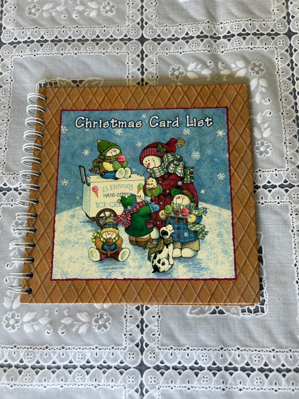 Christmas Card List Spiral Notebook - Brown Cover with Snowman Illustration